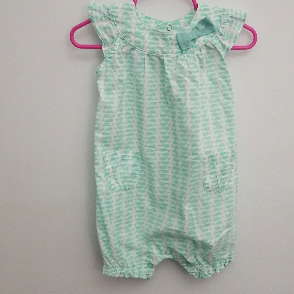 Carter's green and white shorts bodysuit, 9M